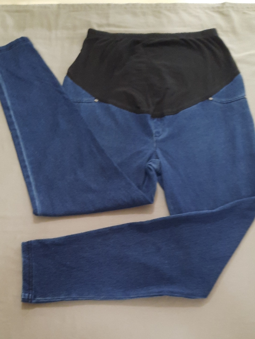 Time and Tru Dark Blue Skinny Maternity Jeans Jeggings with Black Panel - Size M